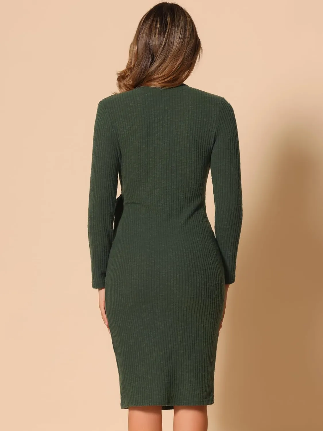 Allegra K Women's 2024 Fall Winter Long Sleeve Tie Waist Bodycon Knit Wrap Sweater Dress
