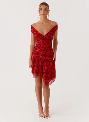 Alma Mini Dress - Deep Red Floral Alma Mini Dress - Deep Red Floral