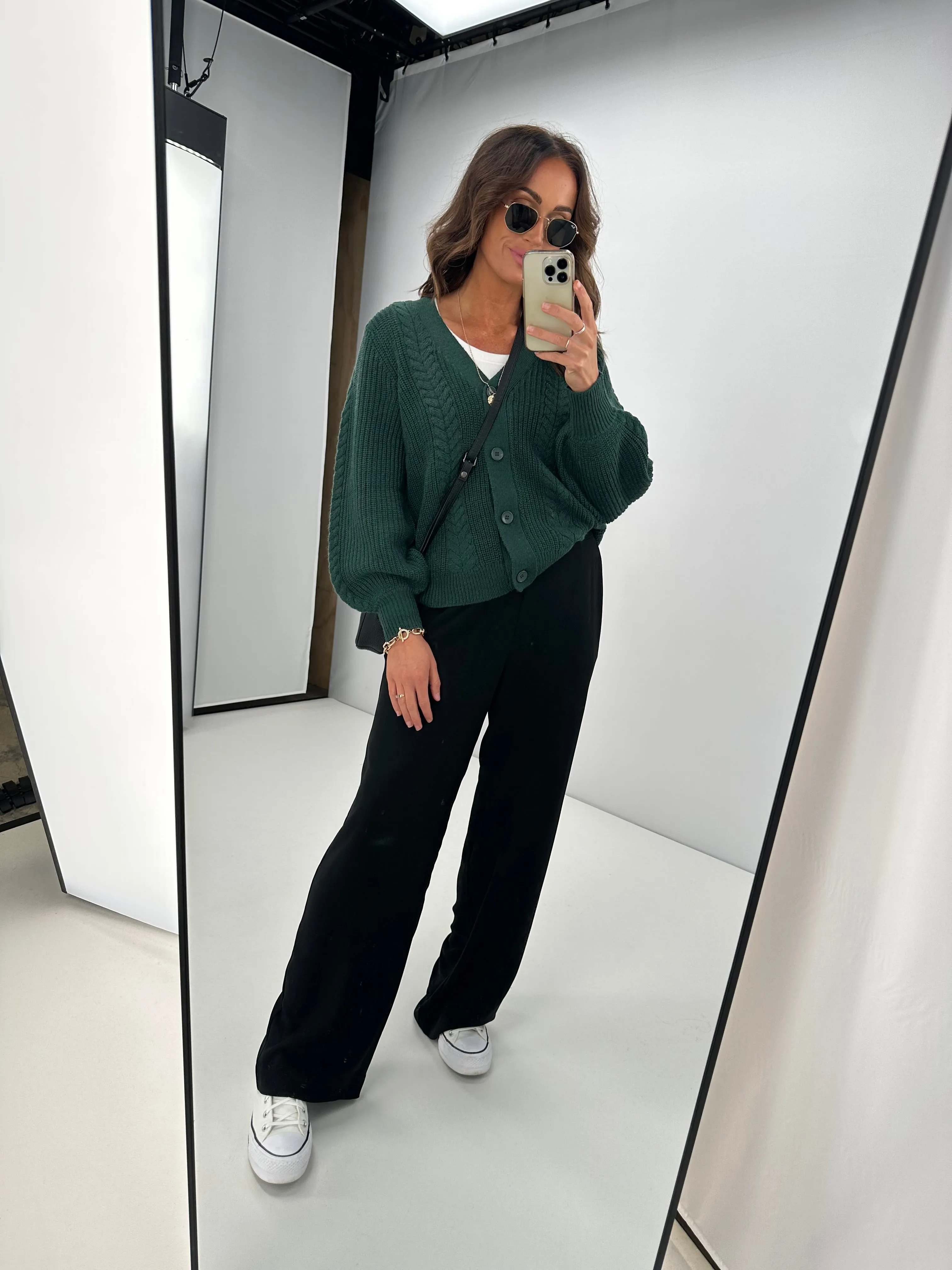 Alpine By Shine On Camille Merino Cable Knit Cardigan Forest
