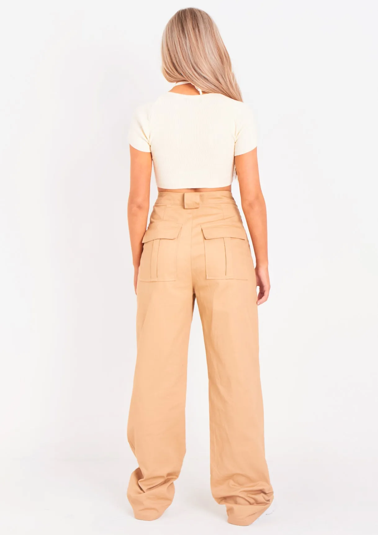 Amaia Beige High Waisted Cargo Trousers