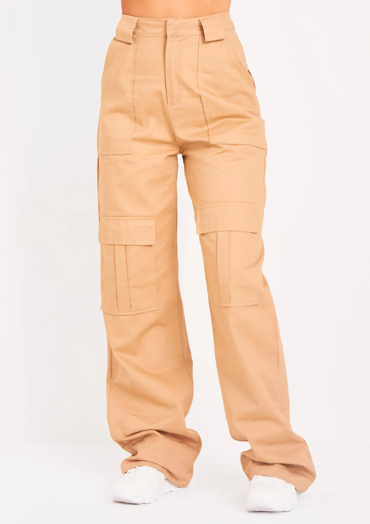 Amaia Beige High Waisted Cargo Trousers