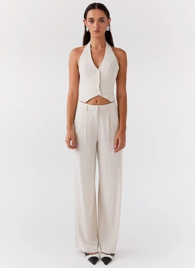 Ambrosa Halterneck Linen Vest - Oatmeal Ambrosa Halterneck Linen Vest - Oatmeal
