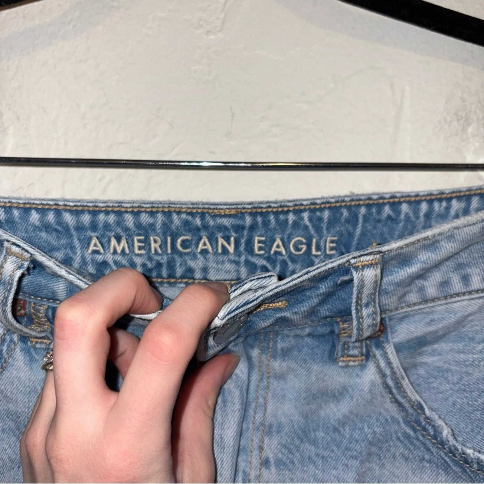 American Eagle Dreamy Drape Low Rise Slit Denim Maxi Skirt (6)