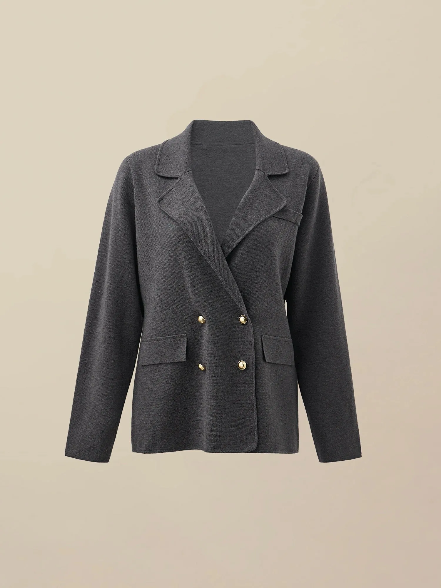 Amoretu Women's Wool Lapel Long Sleeve Knit Stretch Blazer