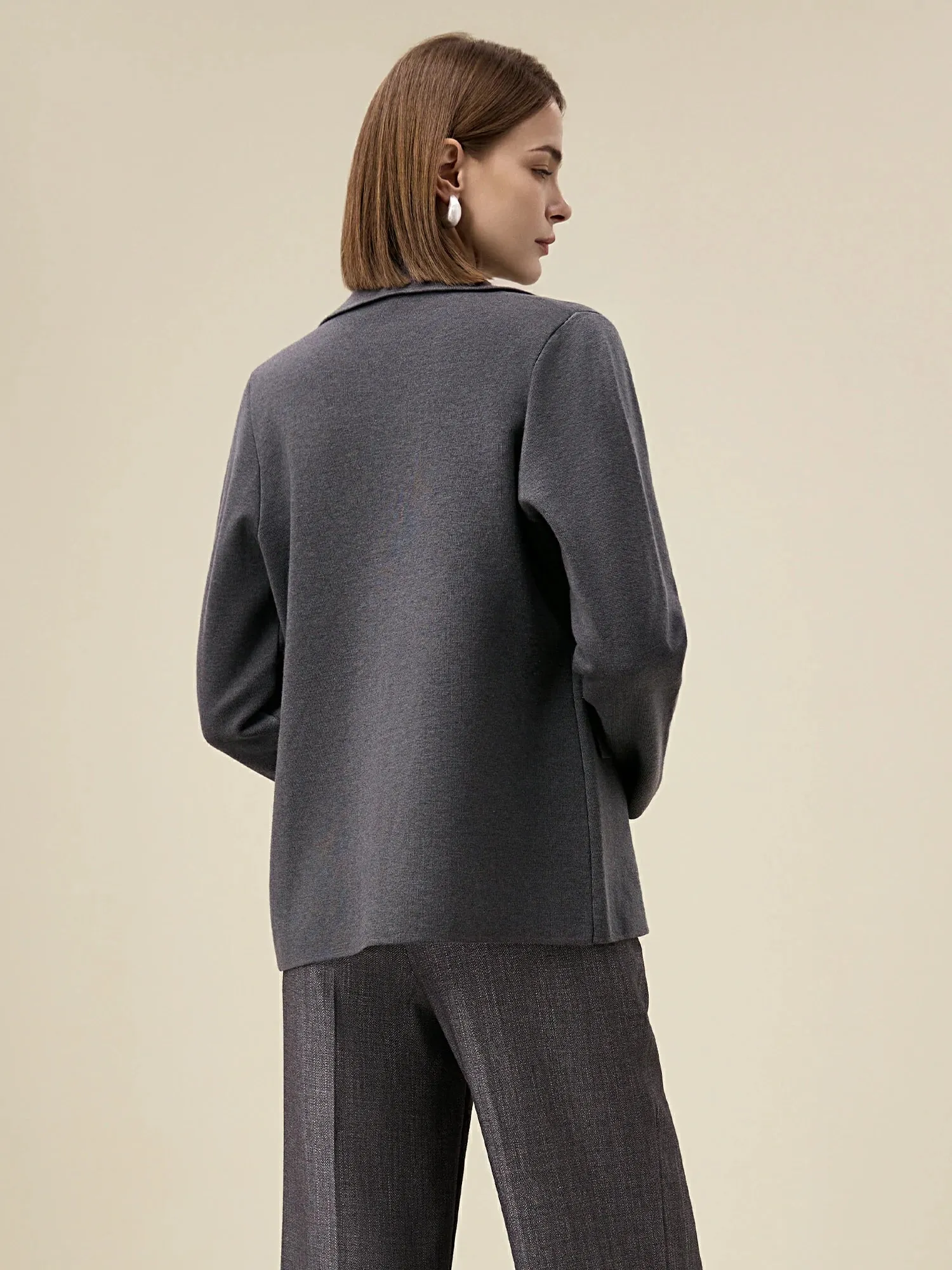 Amoretu Women's Wool Lapel Long Sleeve Knit Stretch Blazer