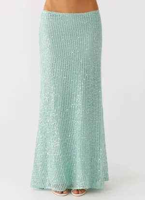 Amoura Sequin Low Rise Maxi Skirt - Mint Sage Amoura Sequin Low Rise Maxi Skirt - Mint Sage