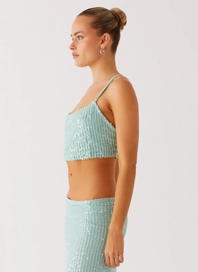 Amoura Sequin Cowl Top - Mint Sage Amoura Sequin Cowl Top - Mint Sage