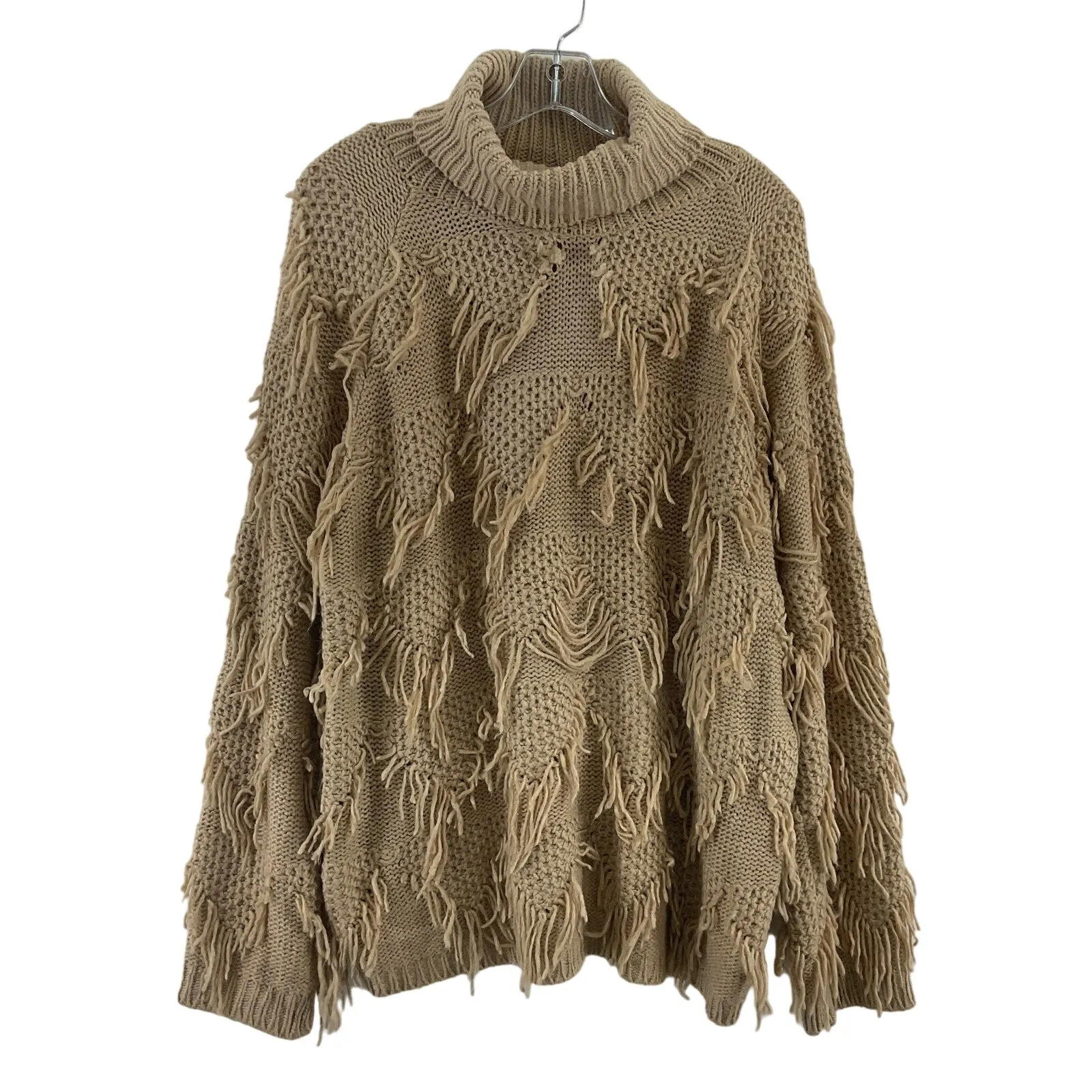& Merci Beige Knit Fringe Turtleneck Pullover Sweater Acrylic Womens S Preowned