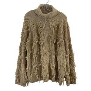 & Merci Beige Knit Fringe Turtleneck Pullover Sweater Acrylic Womens S Preowned