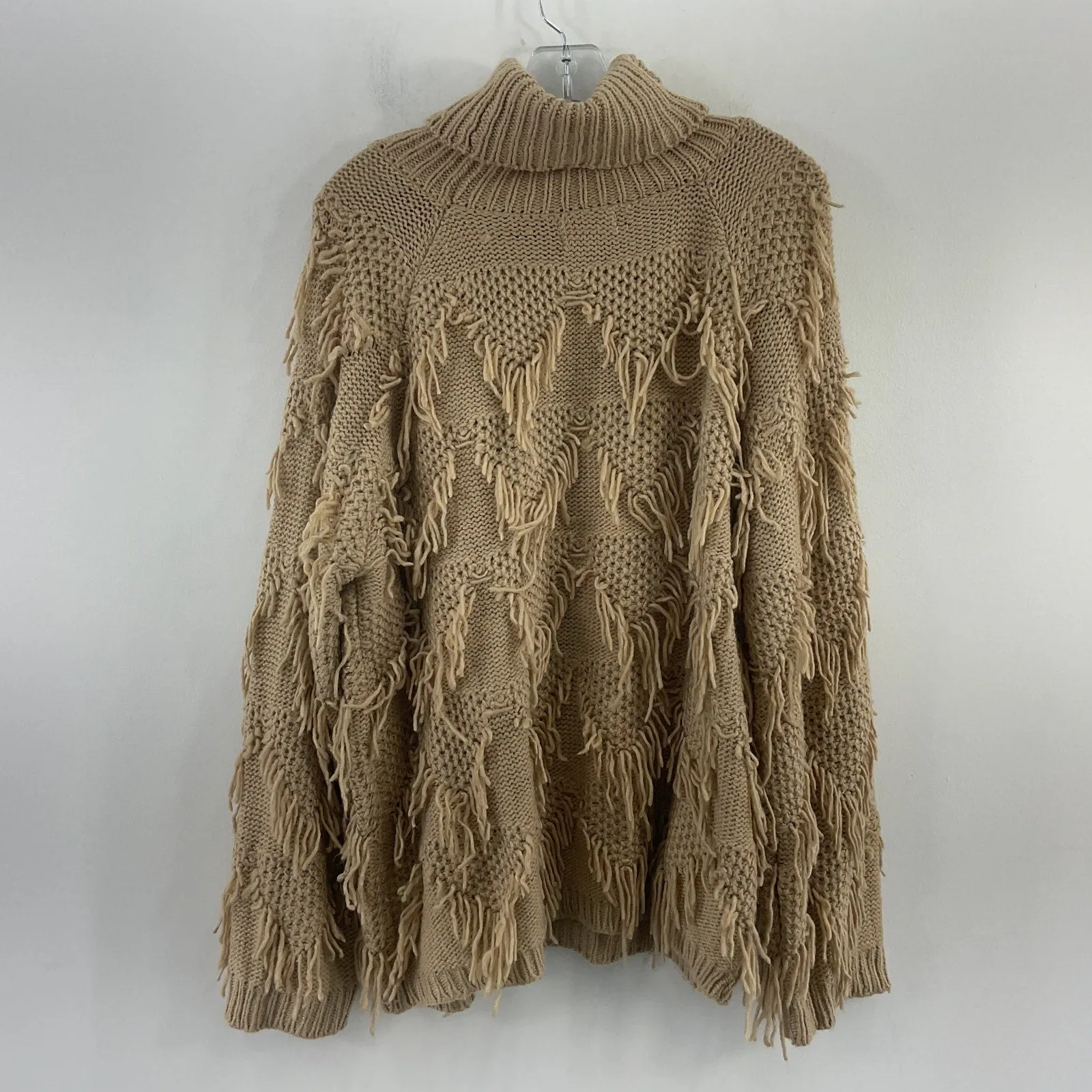 & Merci Beige Knit Fringe Turtleneck Pullover Sweater Acrylic Womens S Preowned