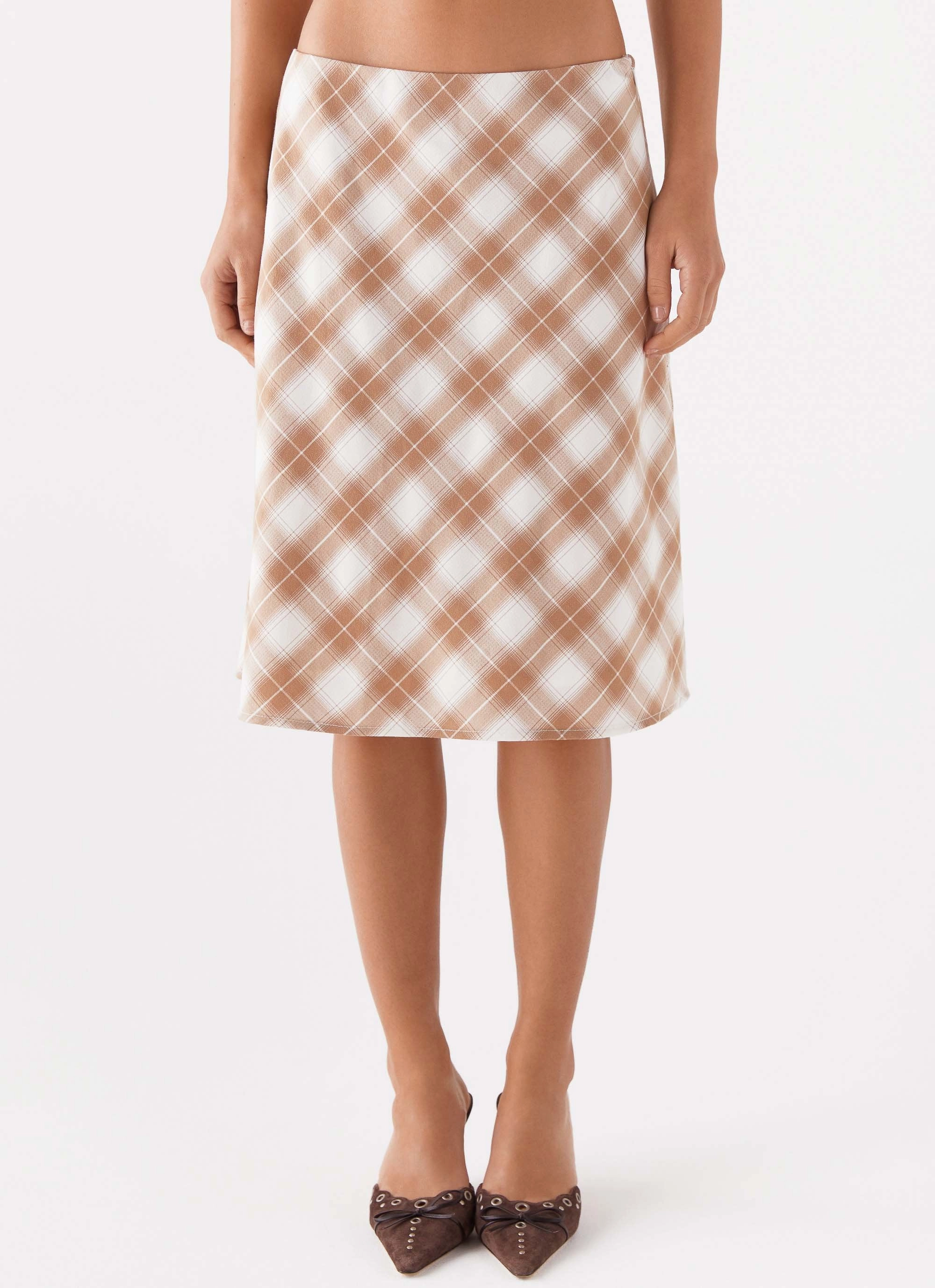 Andie Midi Skirt - Brown/White Plaid