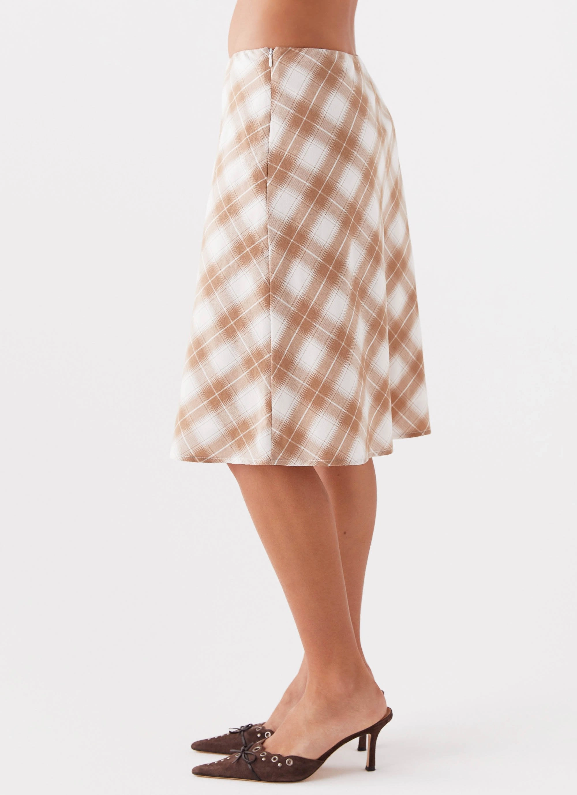 Andie Midi Skirt - Brown/White Plaid