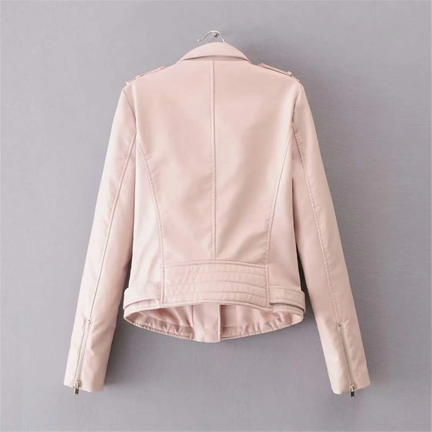 Andongnywell Ladies Motorcycle Leather Jackets Asymmetrical Slim PU Leather Outerwear Coat Moto Biker Jacket