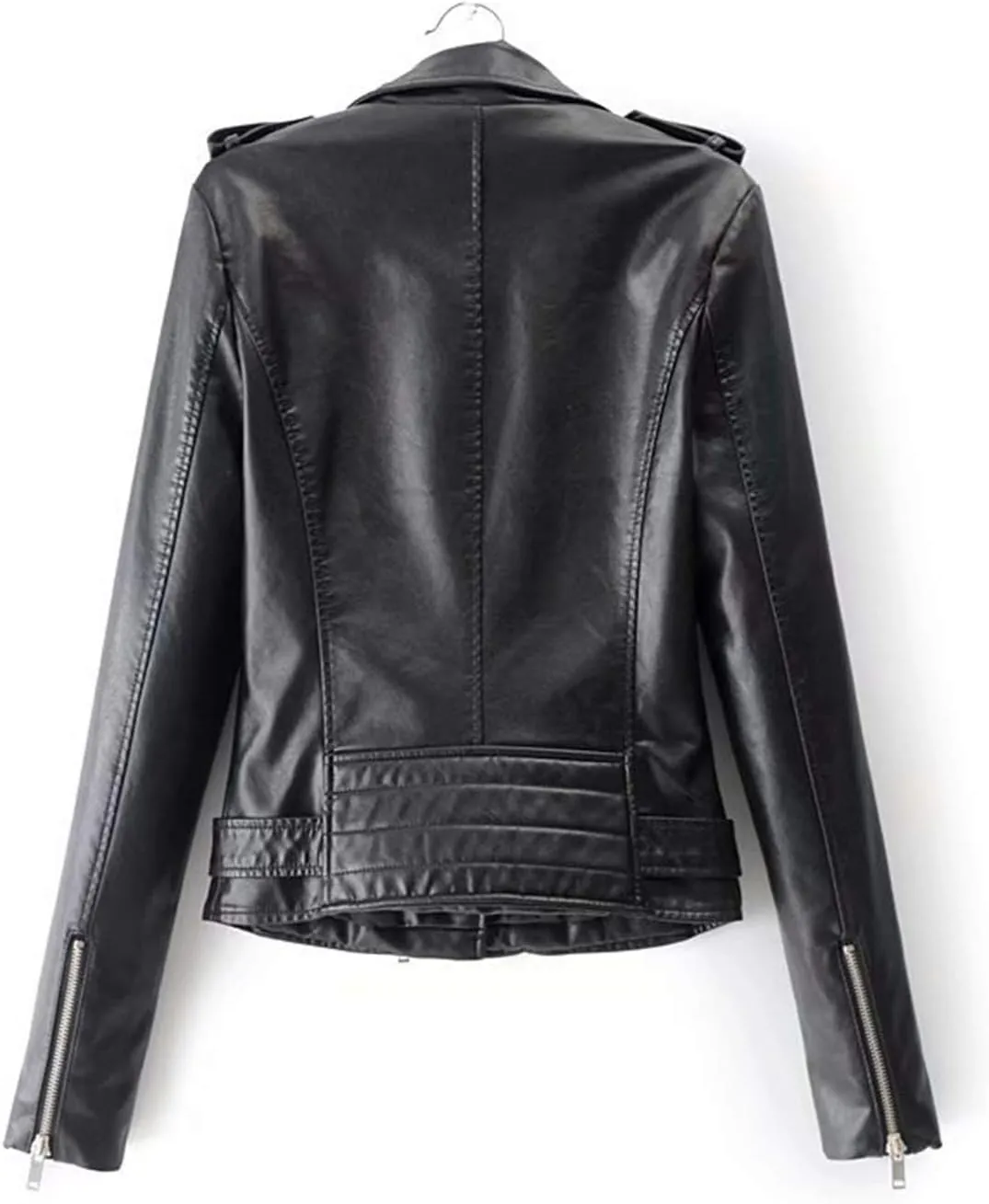 Andongnywell Ladies Motorcycle Leather Jackets Asymmetrical Slim PU Leather Outerwear Coat Moto Biker Jacket