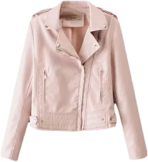 Andongnywell Ladies Motorcycle Leather Jackets Asymmetrical Slim PU Leather Outerwear Coat Moto Biker Jacket
