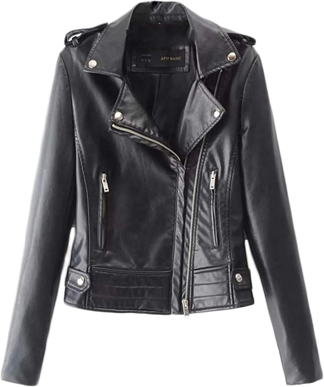 Andongnywell Ladies Motorcycle Leather Jackets Asymmetrical Slim PU Leather Outerwear Coat Moto Biker Jacket