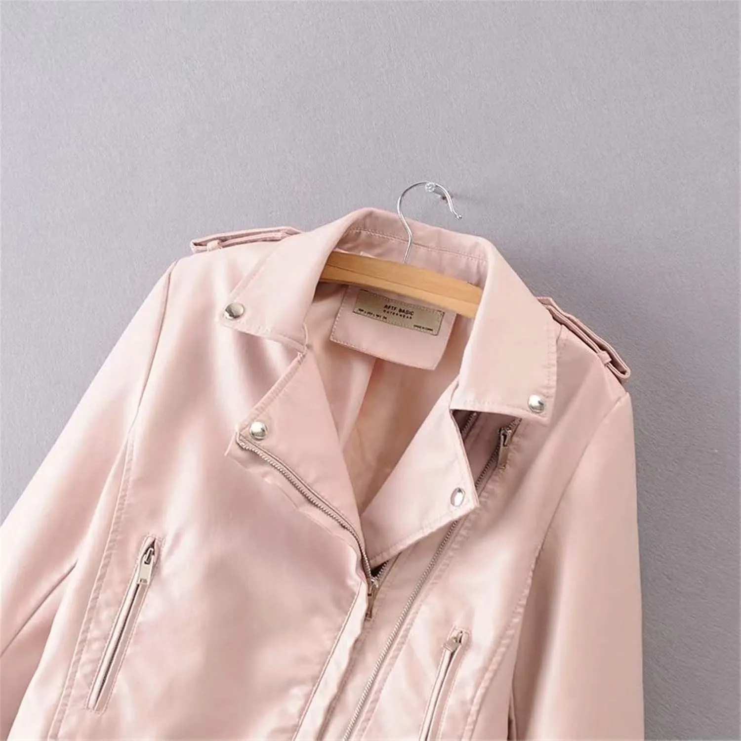 Andongnywell Ladies Motorcycle Leather Jackets Asymmetrical Slim PU Leather Outerwear Coat Moto Biker Jacket