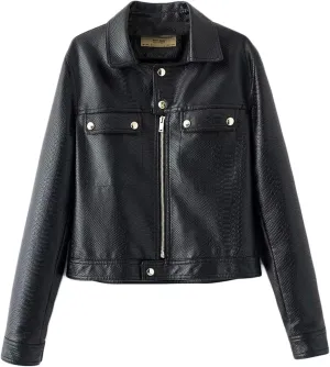 Andongnywell Women's Faux Leather Jacket Casual Short Moto Jacket for Women PU Motorcycle Biker Outwear Slim Coat