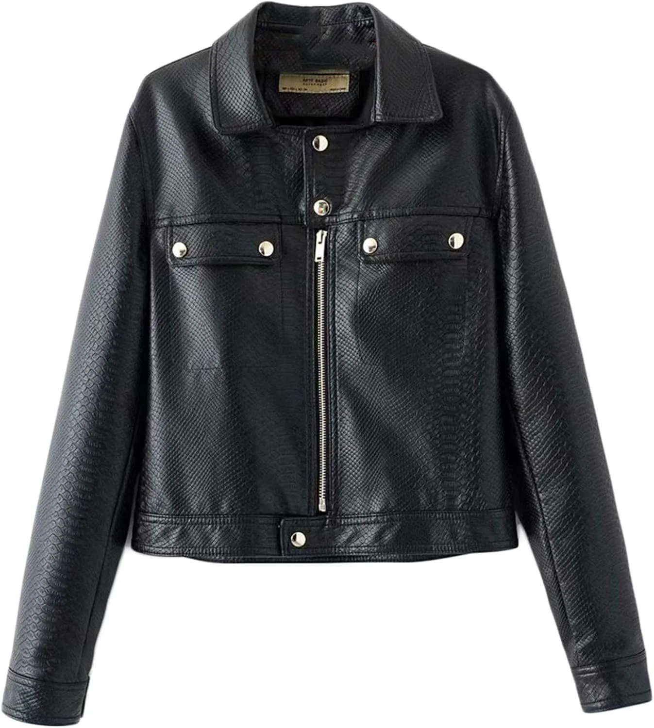 Andongnywell Women's Faux Leather Jacket Casual Short Moto Jacket for Women PU Motorcycle Biker Outwear Slim Coat