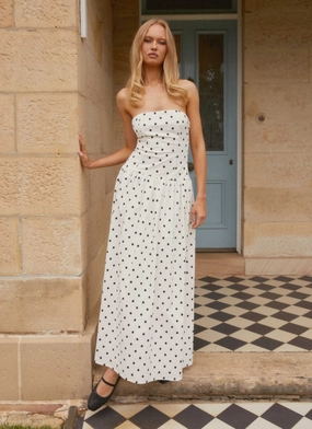 Andorra Maxi Dress - White Polkadot Andorra Maxi Dress - White Polkadot