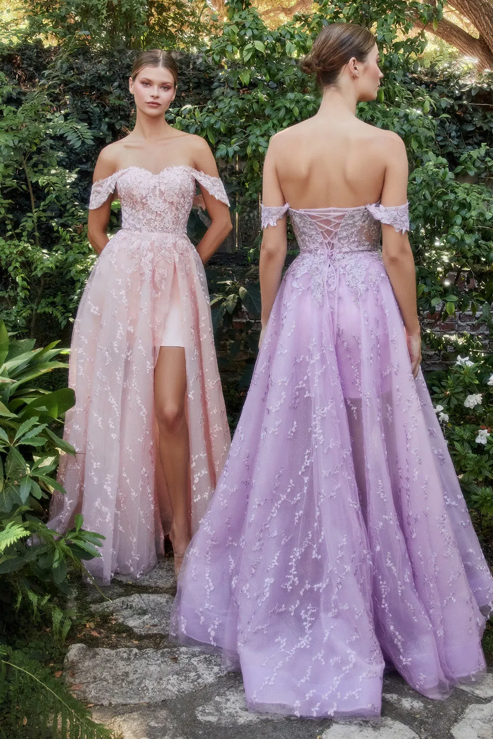 Andrea & Leo A1207 Off the Shoulder Bouquet Lace Prom Gown