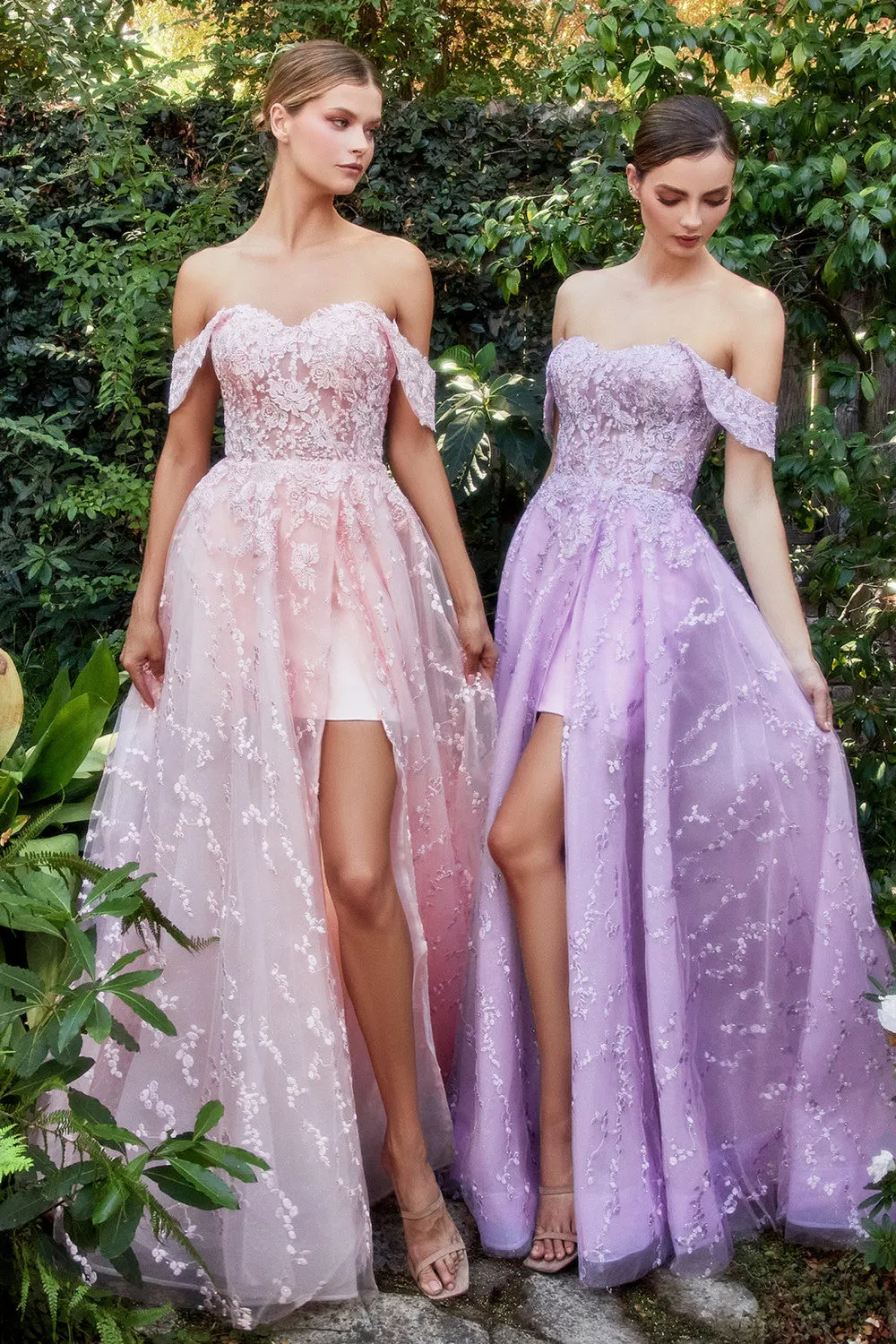 Andrea & Leo A1207 Off the Shoulder Bouquet Lace Prom Gown