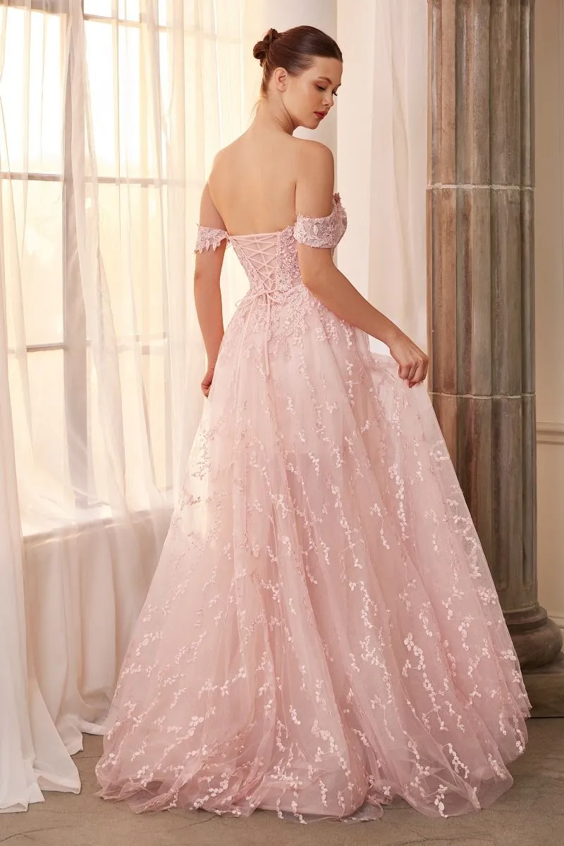 Andrea & Leo A1207 Off the Shoulder Bouquet Lace Prom Gown
