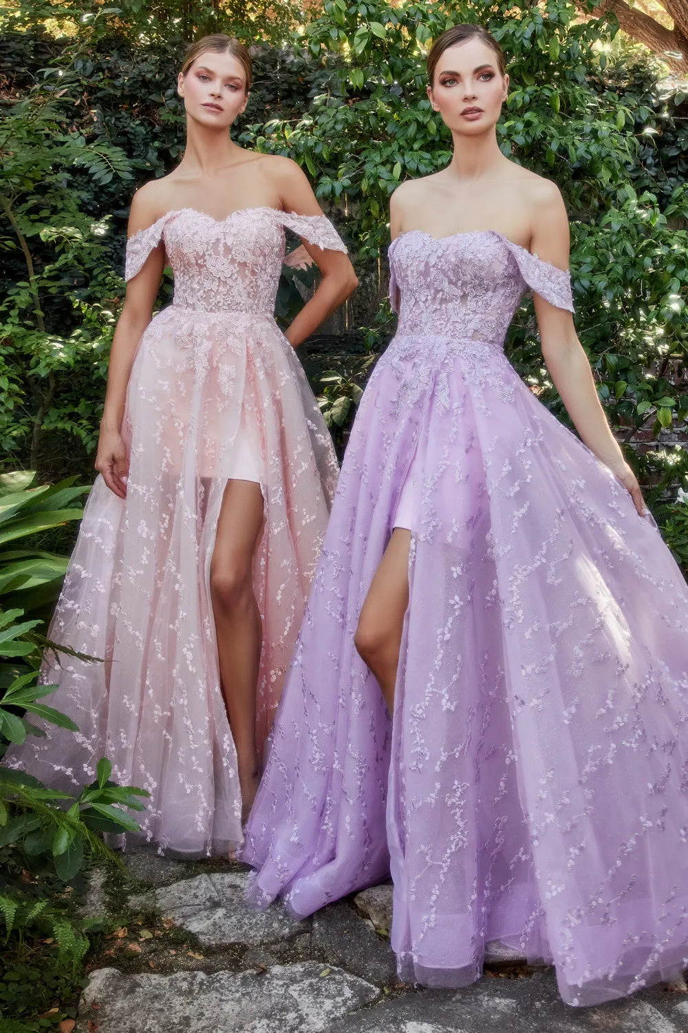 Andrea & Leo A1207 Off the Shoulder Bouquet Lace Prom Gown