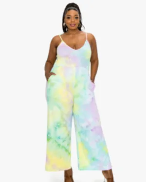 Andrea Tie Dye Wide Legged Jumpsuit | Lavender/Mint/Banana TD