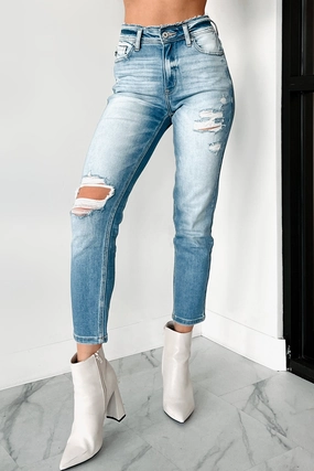 Andreas High Rise Distressed Kancan Mom Jeans (Light) Andreas High Rise Distressed Kancan Mom Jeans (Light)