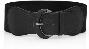Andy's Orchids Women's Stretchy Wide Waist Belt with Hook Buckle,Elastic Decorative Waistband, Adjustable PU Leather Waist Chain, Ladies Vintage Trendy Clothing & Accessories(black)