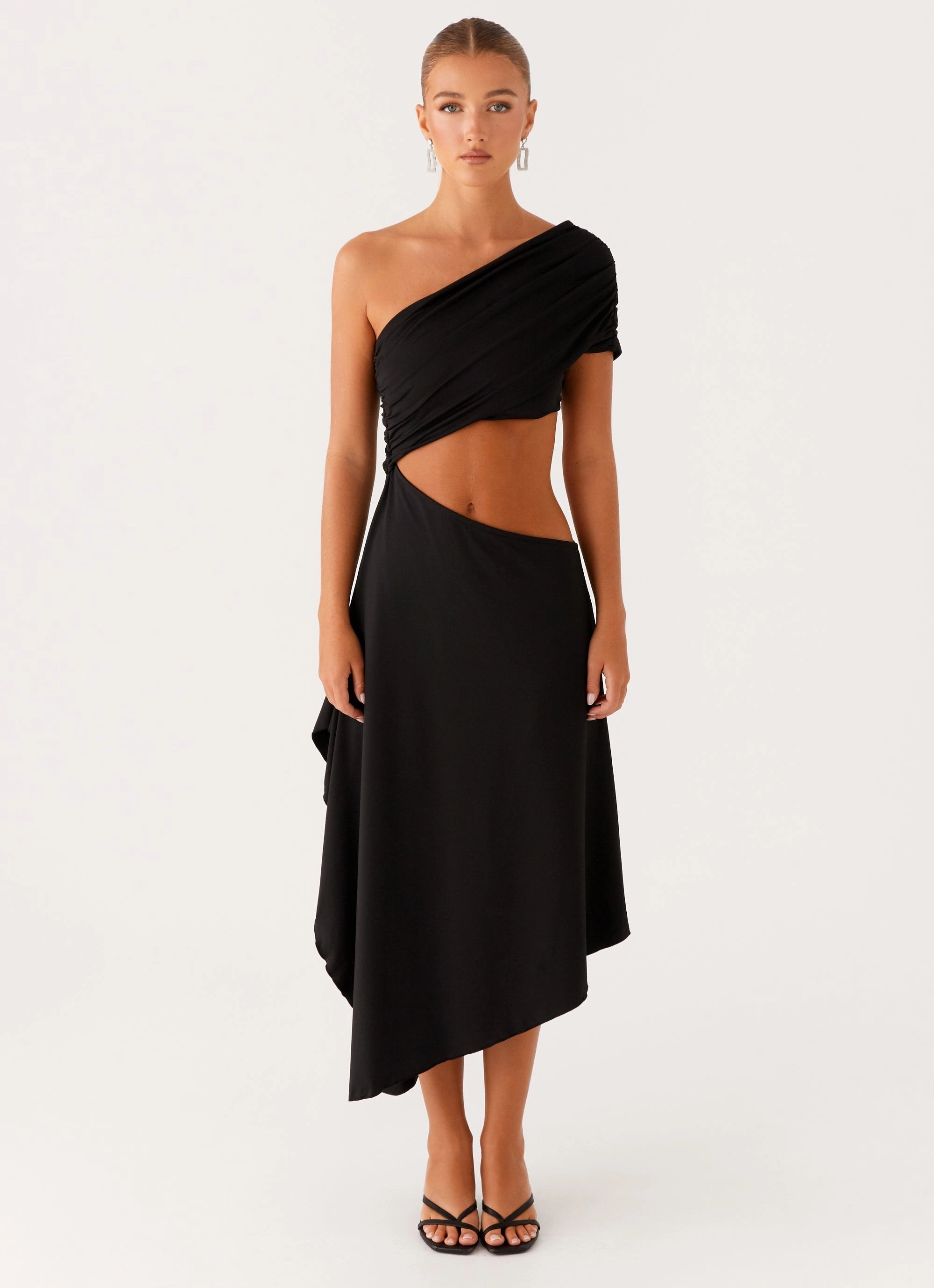 Angelina Asym Midi Dress - Black