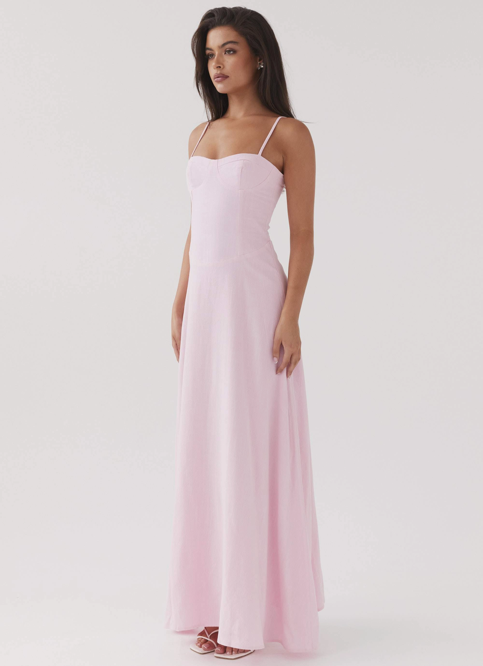 Angelina Linen Maxi Dress - Pink Petal