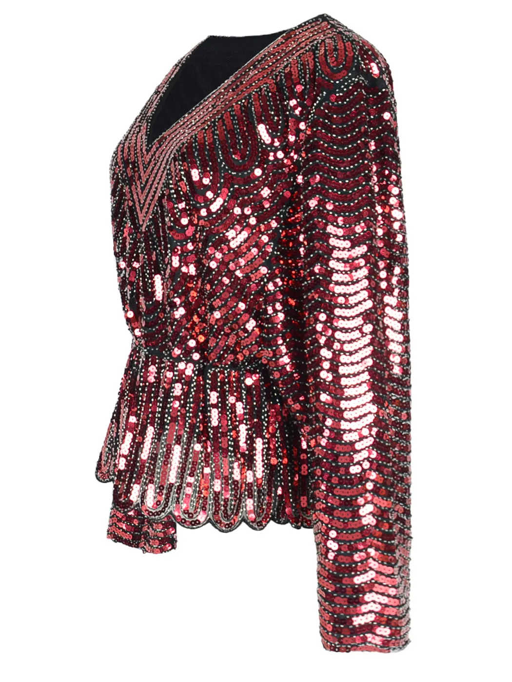 Anna-Kaci Womens 1920s Vintage Beaded Sparkly Sequin V Neck Long Sleeve Elastic Waist Batwing Party Tops