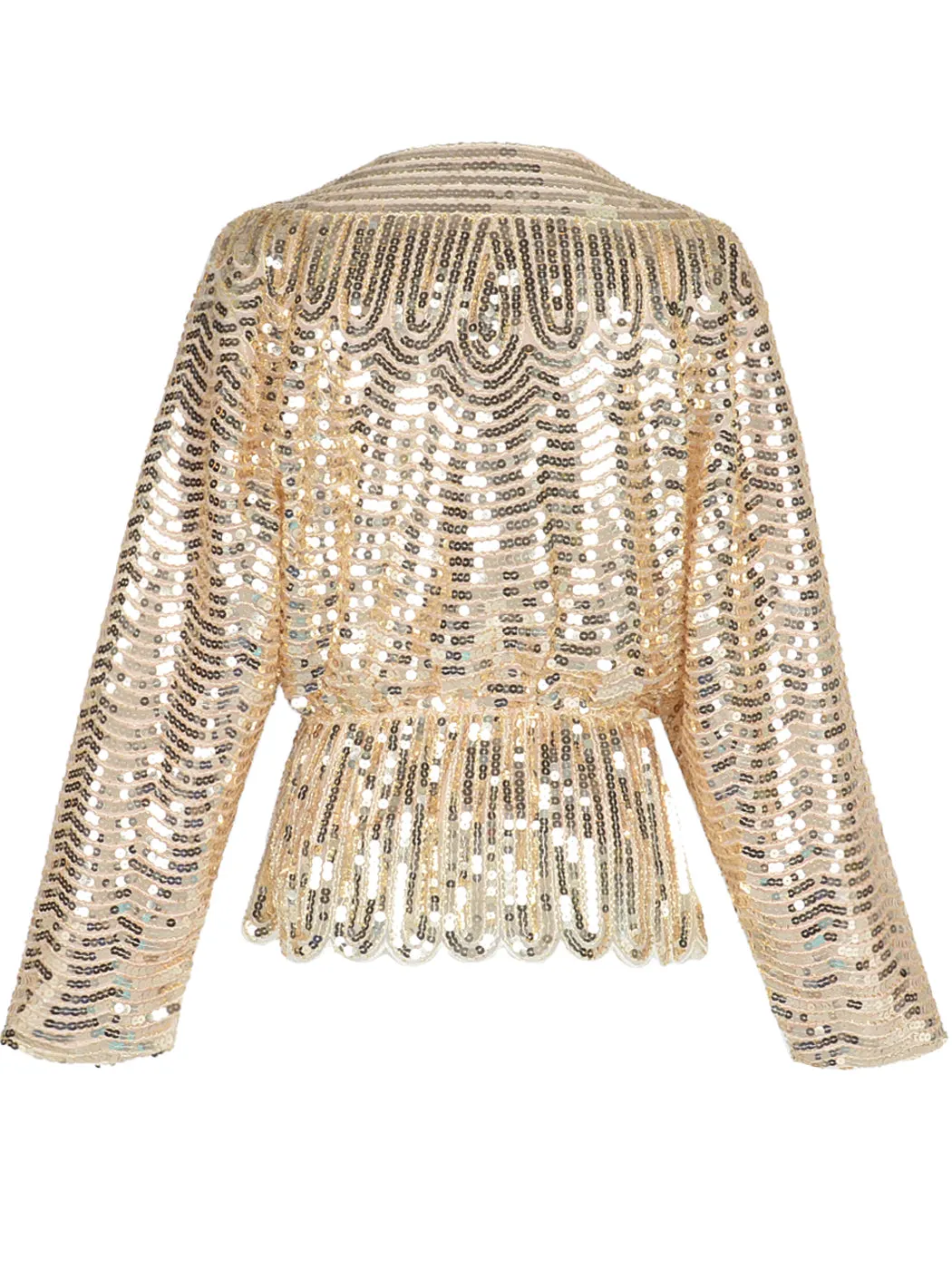 Anna-Kaci Womens 1920s Vintage Beaded Sparkly Sequin V Neck Long Sleeve Elastic Waist Batwing Party Tops
