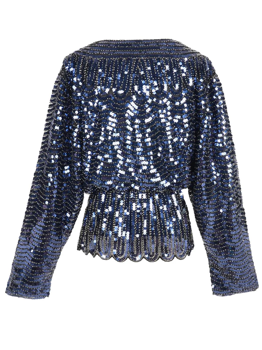 Anna-Kaci Womens 1920s Vintage Beaded Sparkly Sequin V Neck Long Sleeve Elastic Waist Batwing Party Tops