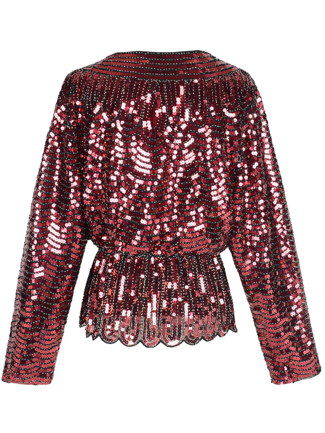 Anna-Kaci Womens 1920s Vintage Beaded Sparkly Sequin V Neck Long Sleeve Elastic Waist Batwing Party Tops