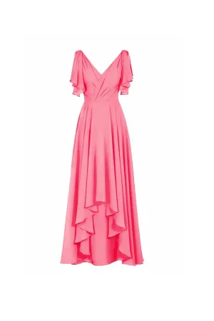 Anneprom A-Line V-Neck Short Sleeves Floor Length Chiffon Bridesmaid Dress APB0049