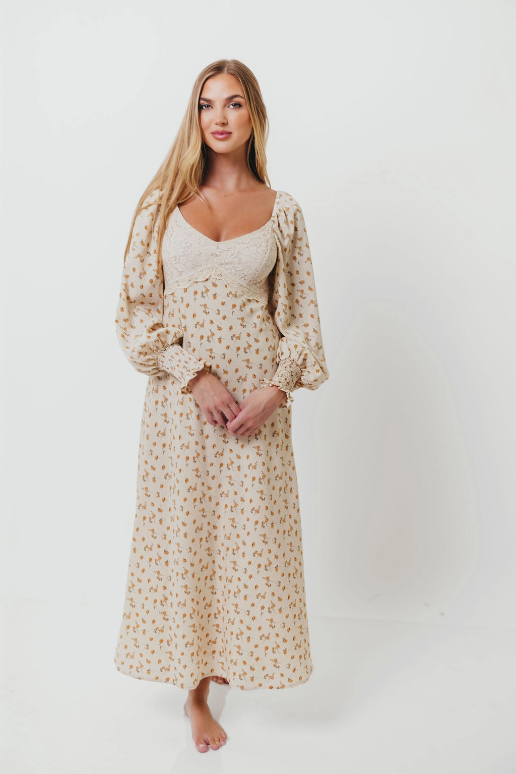 Annette Lace Panel Maxi Dress in Vintage Cream