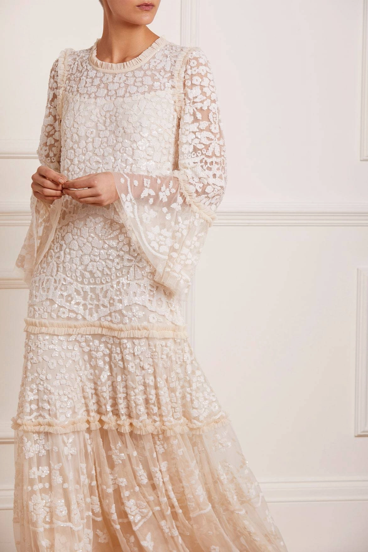 Annie Sequin Tiered Ankle Gown