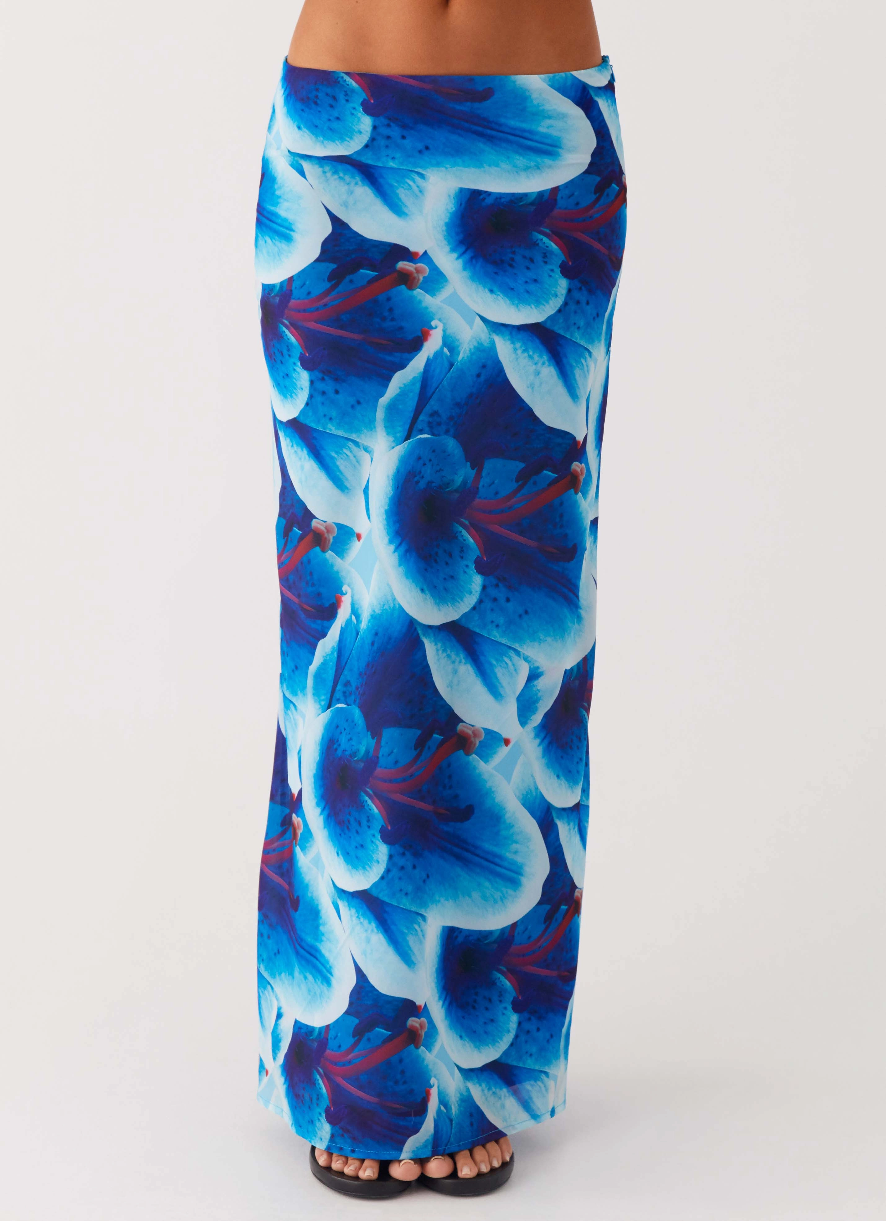 Another Life Chiffon Maxi Skirt - Turquoise Floral