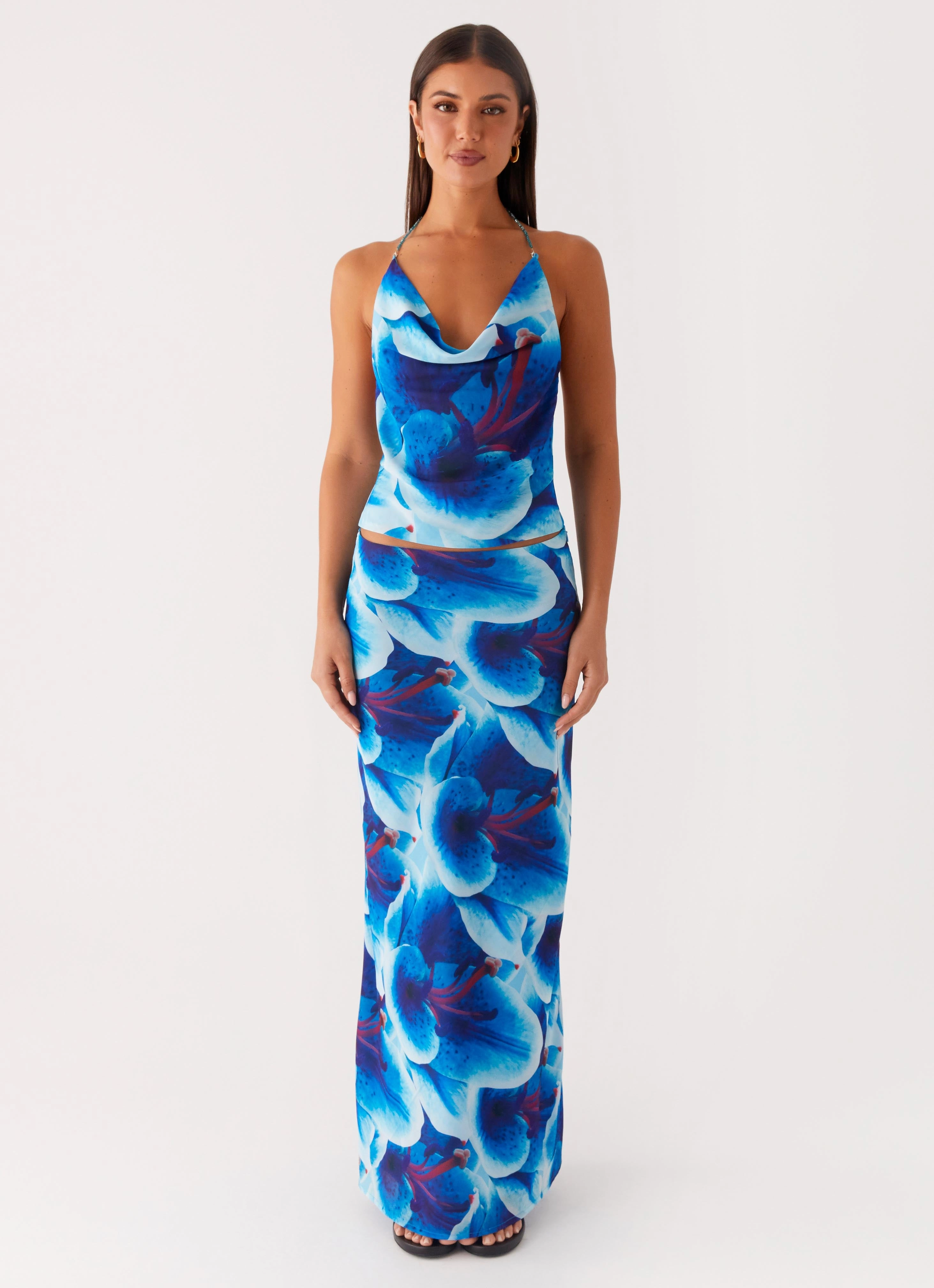 Another Life Halter Top - Turquoise Floral