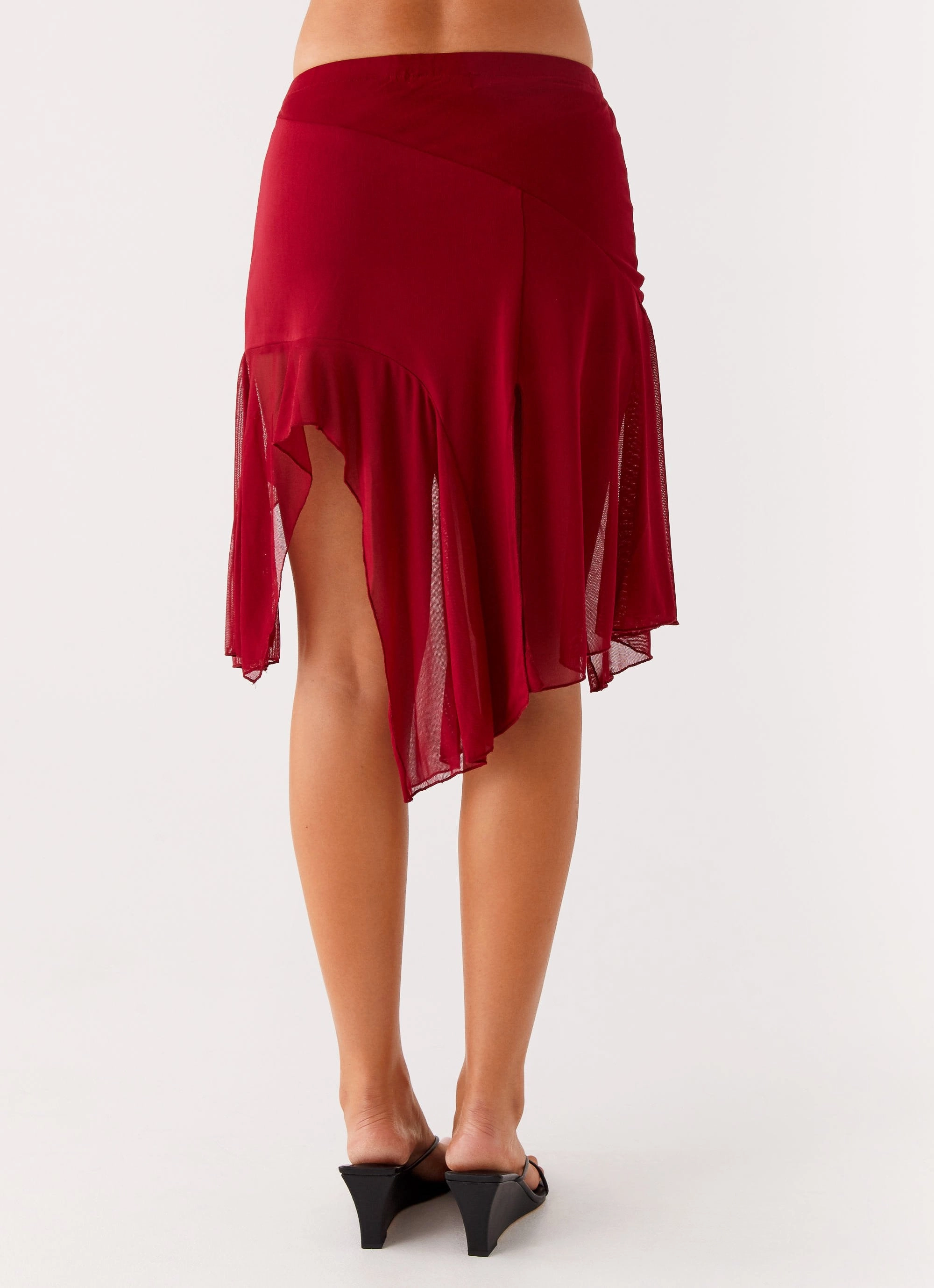 Anthea Mesh Midi Skirt - Red