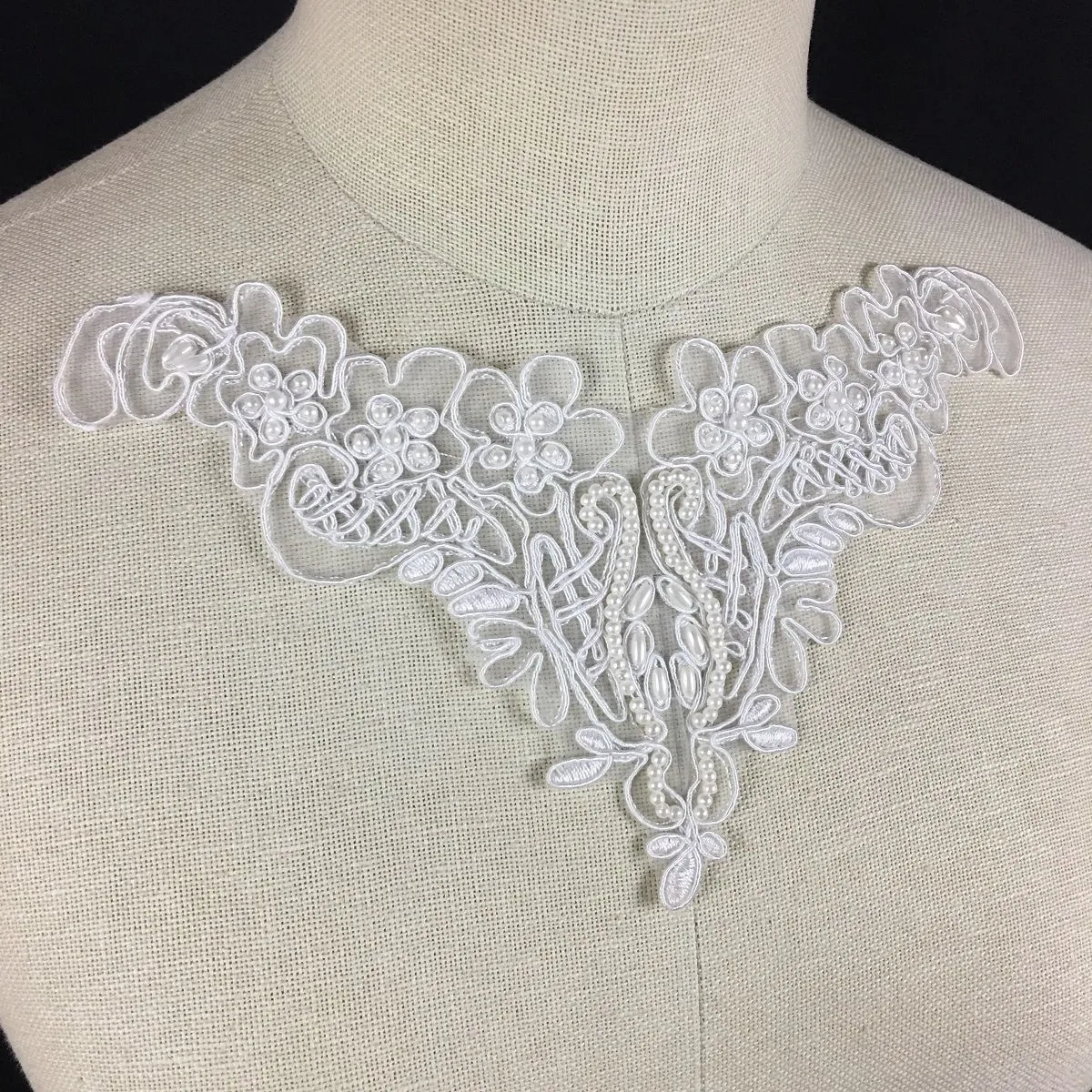Applique Piece Lace Corded Beaded Communion Christening Baptism Yoke Neckpiece, 8"x5", White, Garments Dance Theater Costumes Tops ⭐