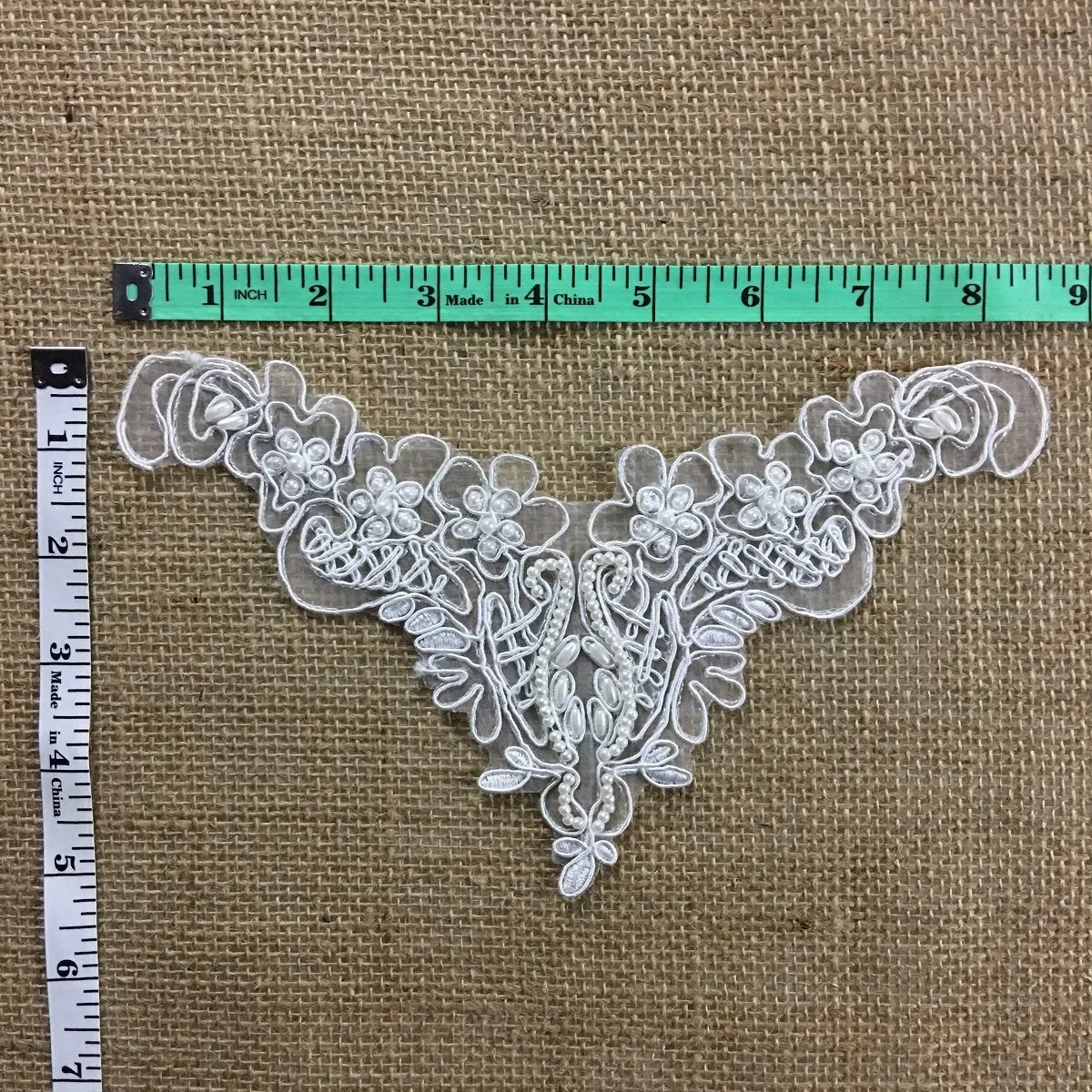 Applique Piece Lace Corded Beaded Communion Christening Baptism Yoke Neckpiece, 8"x5", White, Garments Dance Theater Costumes Tops ⭐