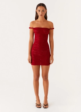 Arabella Lace Twist Shoulder Mini Dress - Red Arabella Lace Twist Shoulder Mini Dress - Red