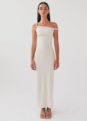 Arabella Twist Shoulder Maxi Dress - Beige Arabella Twist Shoulder Maxi Dress - Beige