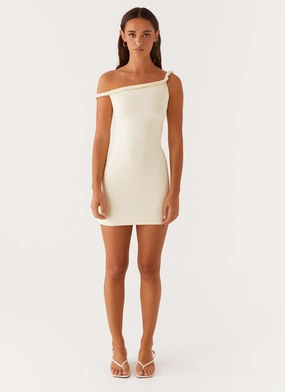 Arabella Twist Shoulder Mini Dress - Pale Yellow Arabella Twist Shoulder Mini Dress - Pale Yellow