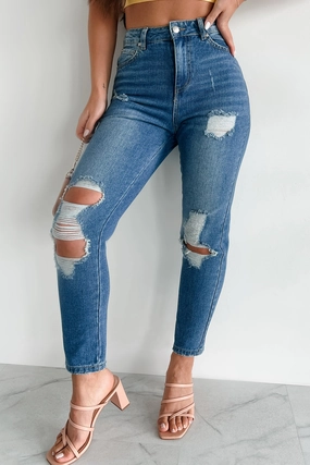 Ariah High Rise Distressed Mom Jeans (Medium Denim) Ariah High Rise Distressed Mom Jeans (Medium Denim)