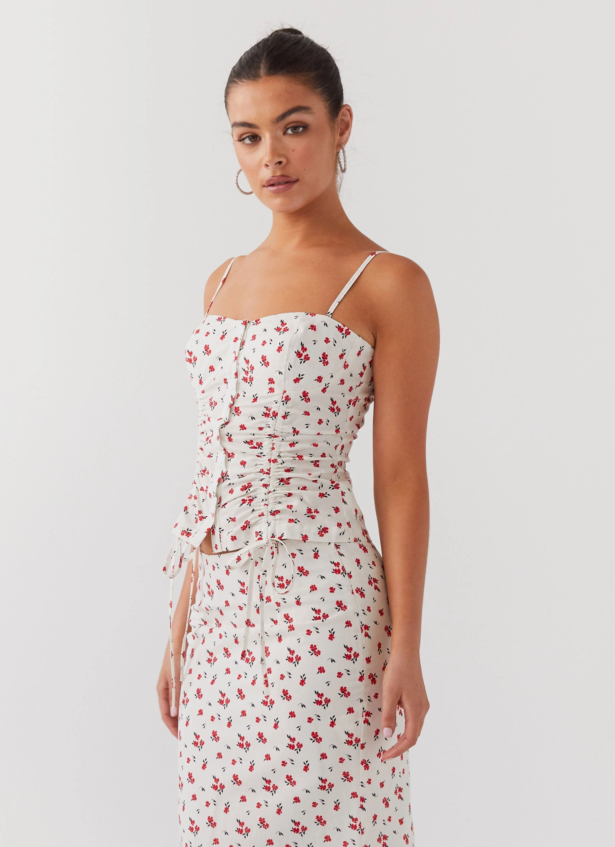 Ariana Linen Bustier Top - Poppy Floral